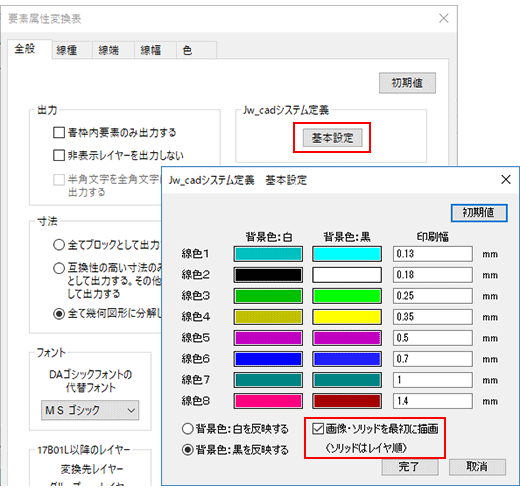Jw_cad上で画像やソリッドを最初に描画する設定
